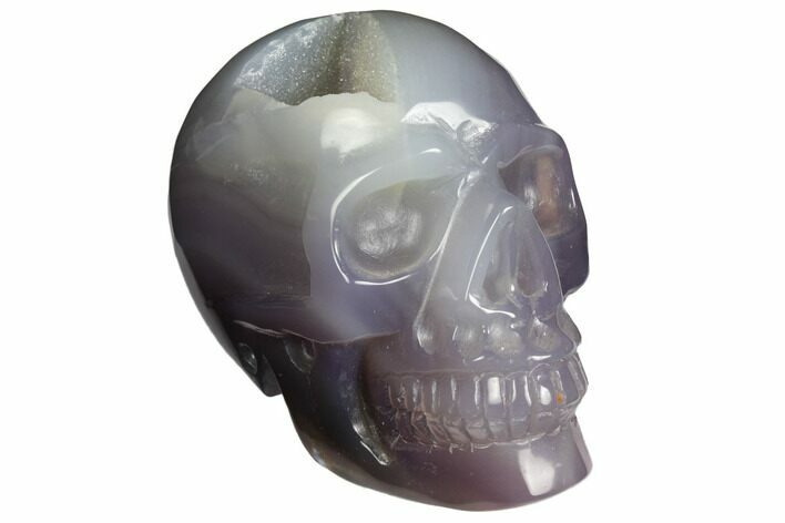 Polished Agate Skull with Druzy Quartz Crystal Pocket #148105